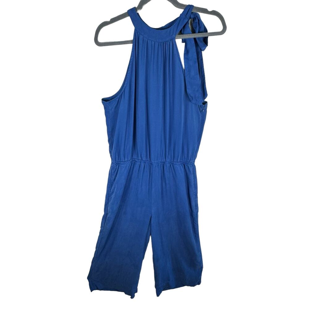 Cloth & Stone Blue Lightweight Halter Sleeveless Lyocell Jumpsuit Pockets Size M